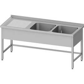 Sink unit without base shelf, 1500x600x850 mm, with two basins on the right, with upstand, welded product photo