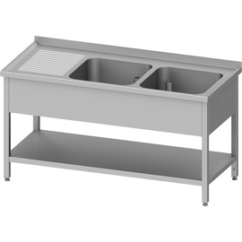 Sink unit with base, 1700x600x850 mm, with two basins on the right, with upstand, welded product photo