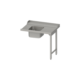 Inlet table, basket guide with gradient, on two legs with one basin 700x750x880 mm, mounting side right, with upstand, welded product photo