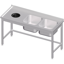 Sink unit without base shelf, with waste hole, 1800x600x850 mm, with two basins on the right, with upstand, welded product photo