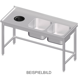 Sink unit without base shelf, with waste hole, 1800x700x850 mm, with two basins on the left, with upstand, welded product photo