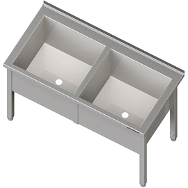 Pot sink with two bowls, 1200x700x850 mm, 400 mm bowl height, with upstand, welded product photo  S