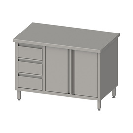 Work cabinet with hinged doors, 1300x600x850 mm, with 3 drawers on the left, without upstand, welded product photo