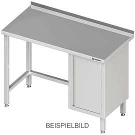 Work table without base shelf, 800x600x850 mm, with hinged door cabinet on the left, without upstand, welded product photo