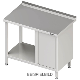Work table with base shelf, 1200x600x850 mm, with hinged door cabinet on the left, without upstand, welded product photo