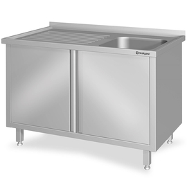 Sink cabinet with hinged doors 1000x700x850 mm, with one basin on the right, with upstand, welded product photo  S