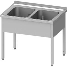 Sink unit without base shelf 1000x600x850 mm, with two basins with upstand, welded product photo