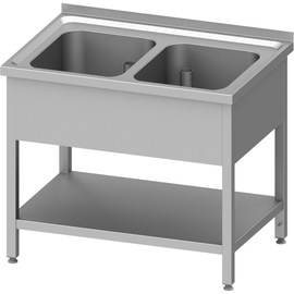 Sink unit with base 1000x600x850 mm, with two basins with upstand, welded product photo