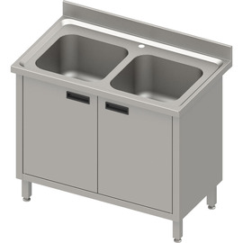 Sink cabinet with two bowls and hinged doors, with upstand, 1000 mm x 600 mm x 850 mm (W x D x H) product photo