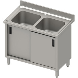 Sink cabinet with two bowls and sliding doors, with upstand, 1000 mm x 600 mm x 850 mm (W x D x H) product photo