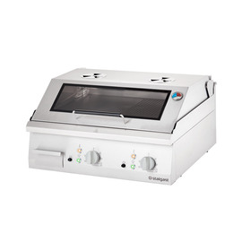 Electric griddle plate as tabletop device with lid, 800x700 mm, ½ smooth/½ grooved grill surface, Series 700 ND product photo