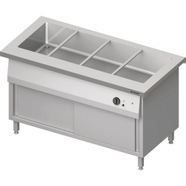 Bain-Marie station "Free Flow" with one basin 4x GN1/1 and sliding doors, 1465x750x880 mm stainless steel cover product photo