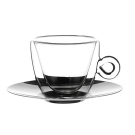 cappuccino glass 165 ml THERMIC GLASS double-walled with stainless steel saucer product photo
