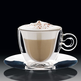 cappuccino glass 165 ml THERMIC GLASS double-walled with stainless steel saucer product photo  S