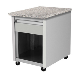Checkout table made of stainless steel, pink-gray granite, with wood paneling product photo  S