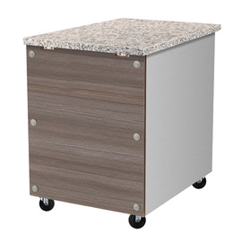 Checkout table made of stainless steel, pink-gray granite, with wood paneling product photo