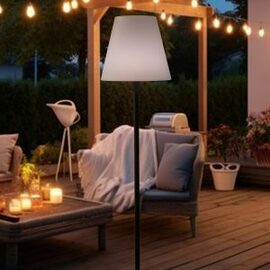 outdoor LED floor lamp STELLA black with solar panel Ø 350 mm H 1500 mm product photo  S