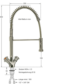 dish shower CLASSIC stainless steel two-handle mixer tap H 480 mm one hole product photo  S