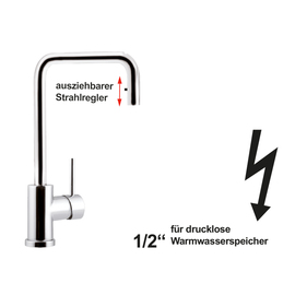 Spültischbatterie: KARO: stainless steel: low pressure: swiveling 180 ° H 200 mm product photo