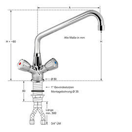 pillar mixer 3/4" outreach 300 mm discharge height 250 mm product photo  S