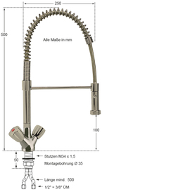 dish shower CLASSIC stainless steel two-handle mixer tap one hole product photo  S