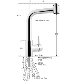 Spültischbatterie lever mixer tap high pressure outreach 200 mm H 270 mm product photo  S