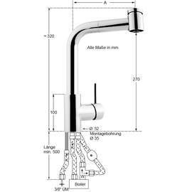 Spültischbatterie lever mixer tap low pressure outreach 200 mm H 270 mm product photo  S
