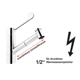 Spültischbatterie lever mixer tap low pressure outreach 200 mm H 130 mm product photo