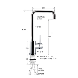 Spültischbatterie CARO high pressure swiveling 360 ° H 200 mm product photo  S