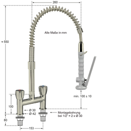 dish shower XARIO stainless steel two-handle mixer tap two-hole product photo  S