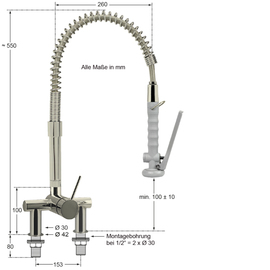 dish shower XARIO stainless steel lever mixer tap 1/2" two-hole product photo  S