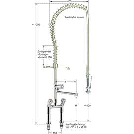 dish rinser spray 1/2" two-hole | discharge height 210 mm product photo  S
