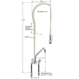 rinse sink mixer 1/2" two-hole two-handle mixer tap | discharge height 350 mm product photo  S