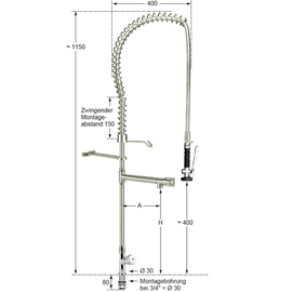 dish rinser spray 3/4" one hole outreach 300 mm H 1150 mm product photo  S