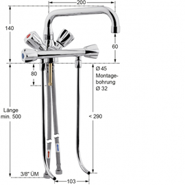 sink pillar mixer 1/2" H 140 mm outreach 200 mm | discharge height 60 mm | 2 valves at the front product photo  S