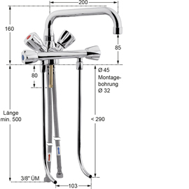 sink pillar mixer GASTRO 1/2" standing fitting outreach 200 mm A hole | 2 valves at the front product photo  S