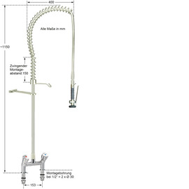 Pre-rinse shower praktic 1/2" two-handle mixer tap stainless steel product photo  S