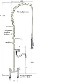 Pre-rinse shower praxitop 1/2" two-handle mixer tap Pentachrome metal handle product photo  S