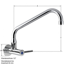 wall valve silver 1/2" C-spout angled A 200 mm product photo  S