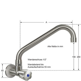 wall valve clarix 1/2" C-spout angled A 250 mm product photo  S