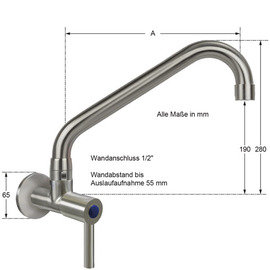 wall valve clamix 1/2" lever mixer tap C-spout angled A 250 mm product photo  S