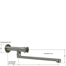 wall valve clasix 3/4" straight spout wall extension L 80 mm A 300 mm product photo  S