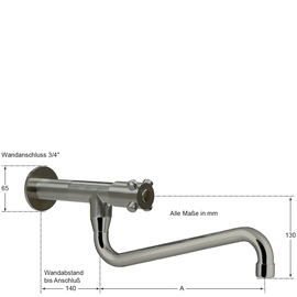 wall valve clasix 3/4" S-outlet below wall extension L 80 mm A 300 mm product photo  S