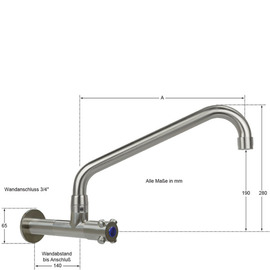 wall valve clasix 3/4" C-spout angled wall extension L 80 mm A 300 mm product photo  S