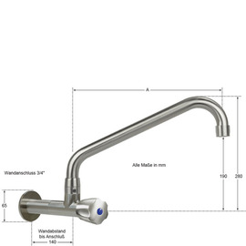 wall valve clarix wall extension L 80 mm hexagonal grip A 300 mm product photo  S
