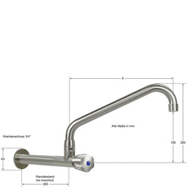 wall valve clarix wall extension L 210 mm hexagonal grip A 300 mm product photo  S