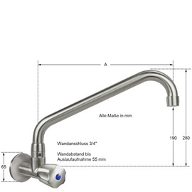 wall valve clarix C-spout angled hexagonal grip A 300 mm product photo  S