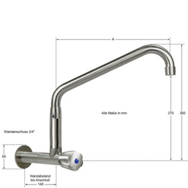 wall valve clarix raised C-spout slanted wall extension L 80 mm A 300 mm product photo  S