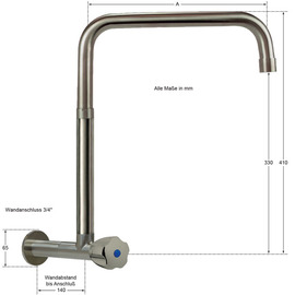 wall valve clarix high C-spout straight wall extension L 80 mm A 300 mm product photo  S