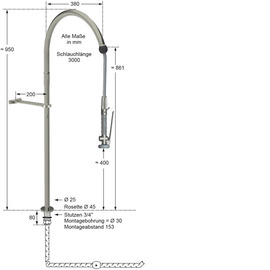 dish shower optimu 1/2" H 950 mm product photo  S